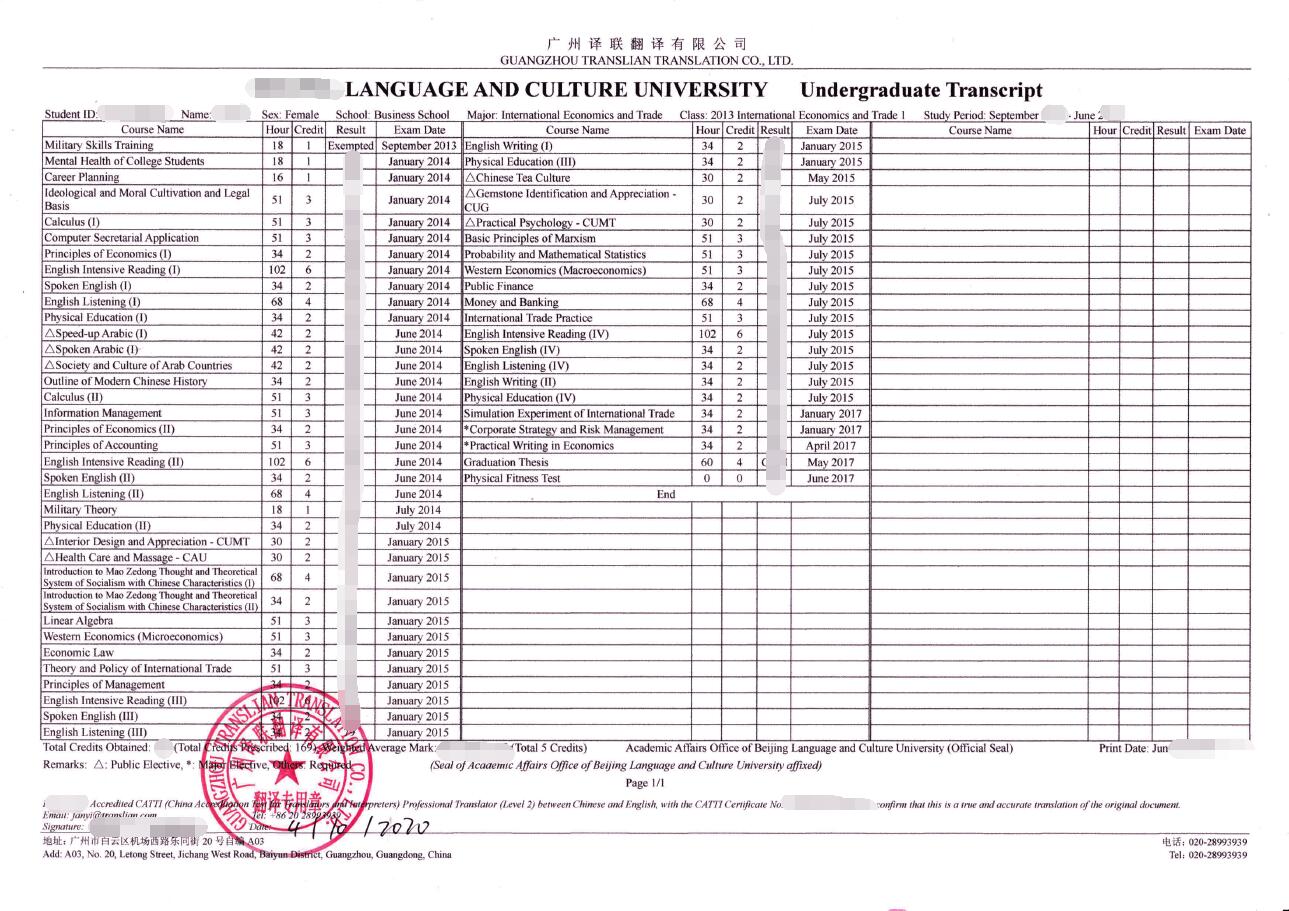 留学成绩单翻译图片 留学成绩单翻译图片